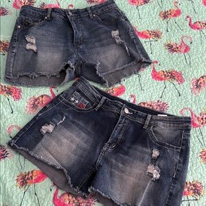 SHEIN Blue Distressed Jean Shorts with Frayed Hem